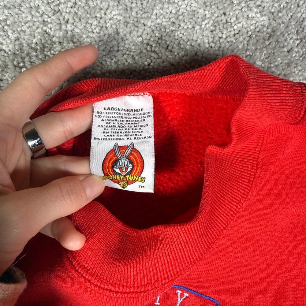 VTG Looney Tunes Tweety Bird Red Embroidered‎ Crewneck Sweatshirt Youth Large